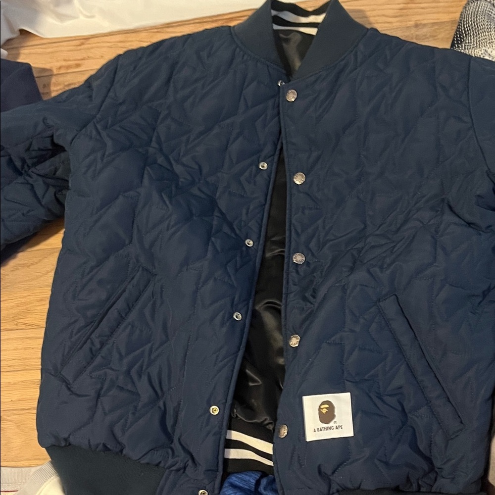 Bape Navy Quilted Bomber Jacket